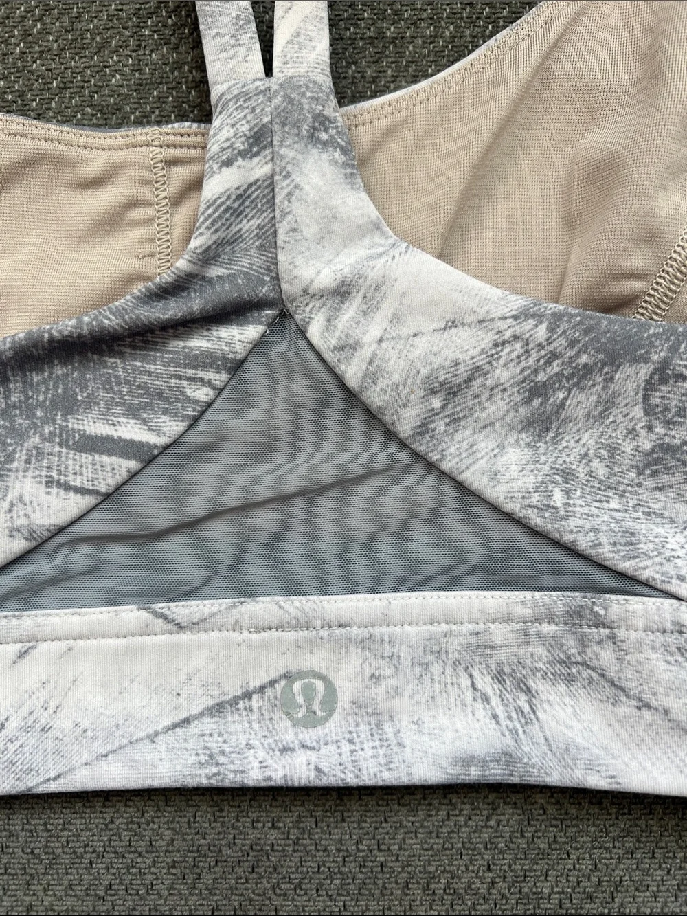 lululemon athletica White and Gray Marble Print Sports Bra